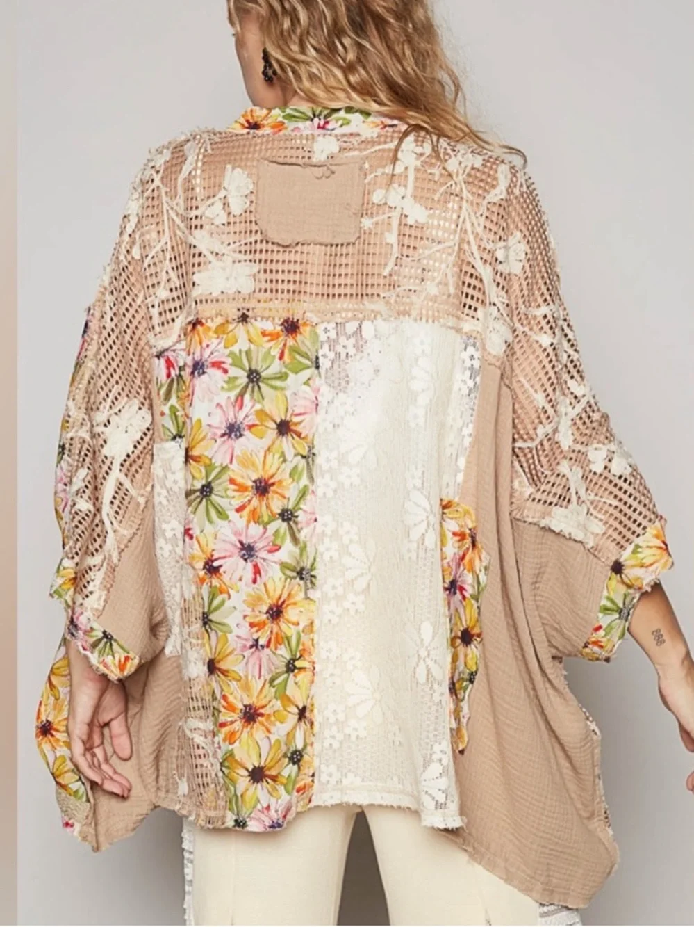 POL Floral Kimono Cardigan Floral‎ Embroidered Oversized Open Front Size Small